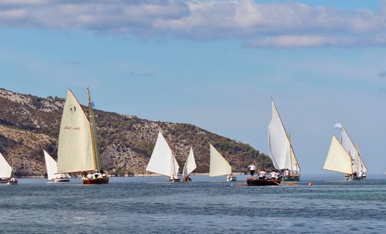 Traditional sailing boats at sea during Dani u Vali in Stari Grad on Hvar Island.