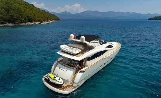 Luxury motor yacht cruising on the Adriatic Sea along the Dalmatian Coast of Croatia