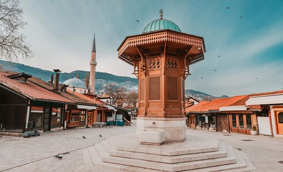 The Sebilj wooden fountain in Baščaršija Square