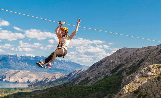 Enjoying a zipline ride on Krk Island adrenaline adventure